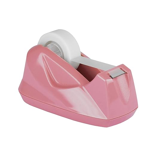 Acrimet Premium Desktop Tape Dispenser, Plastic, Non-Skid Base (Heavy Duty) (Pink Color)-DeskLoop Office
