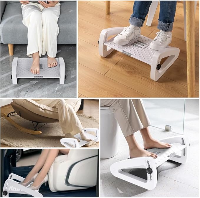 Foot Rest for Under Desk At Work - Six Heights Adjustable Under Desk Footrest - Ergonomic Foot Stools for Under Office Desks - Desks Foot Rest with Massage Rollers - Leg Rest for Chair (White)-DeskLoop Office