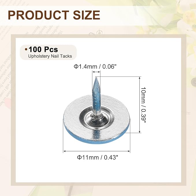 uxcell 100Pcs Upholstery Tacks, 11mmx10mm Flat Head Thumb Tack Decorative Furniture Nails Push Pins for Furniture Sofa Headboards, Blue-DeskLoop Office