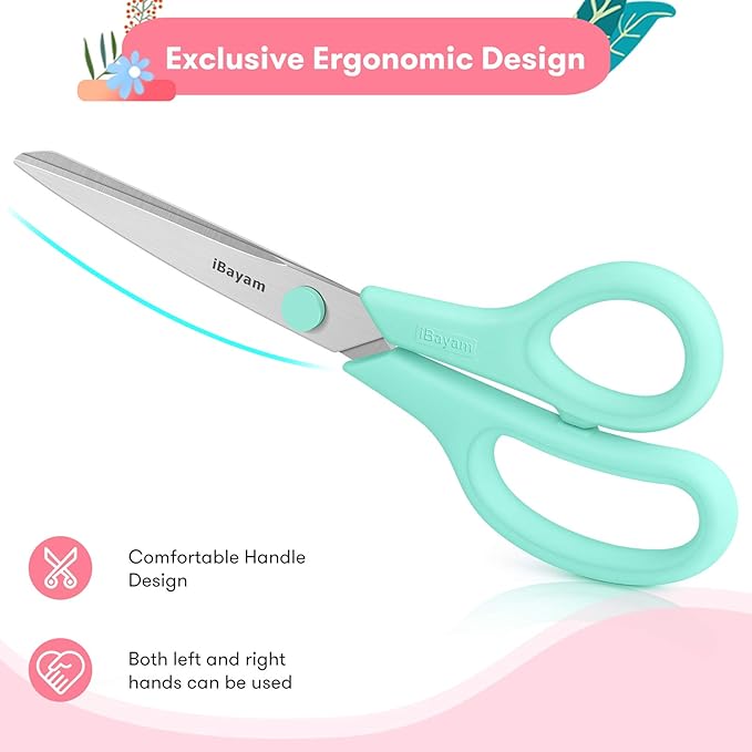 Scissors, iBayam 8" All Purpose Scissors Bulk 3-Pack, Ultra Sharp 2.5mm Thick Blade Shears Comfort-Grip for Office Desk Accessories Sewing Fabric Home Craft School Supplies, Right/Left Handed-DeskLoop Office