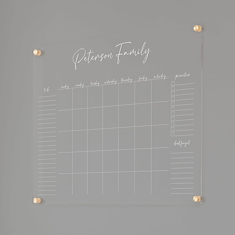 Personalized Clear Acrylic Calendar for Wall, Calendar Whiteboard for Wall, Dry Erase Wall Calendar, Wall Calendar Organizer System for Home (Cursive, White, 31"W x 23"H)-DeskLoop Office