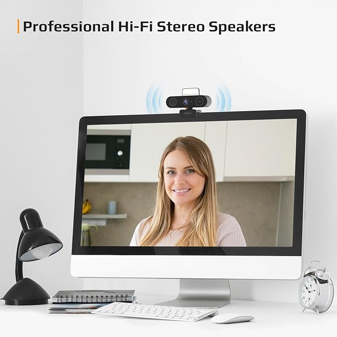 5-in-1 Design 4K Webcam with Speaker and Microphone, Built-in Light, Privacy Cover, AI Auto-Framing Cam, Computer USB C Web Camera for PC, Desktop, Laptop, Mac, Streaming, Video Conference-DeskLoop Office