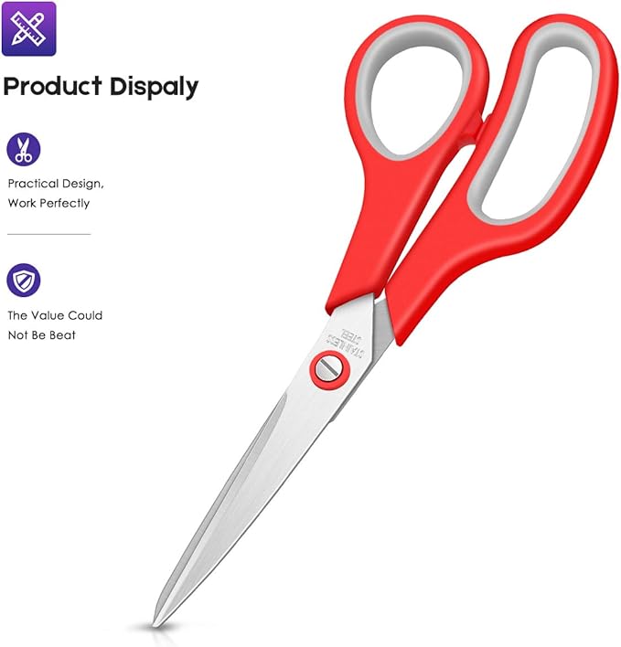 Scissors for Office, Taotree 8" Scissors All Purpose Bulk of 5-Pack, Middle School Supplies Student Teacher Classroom, Sharp Craft Shears for Office Home Sewing Fabric, Right/Left Handles, Same Size-DeskLoop Office
