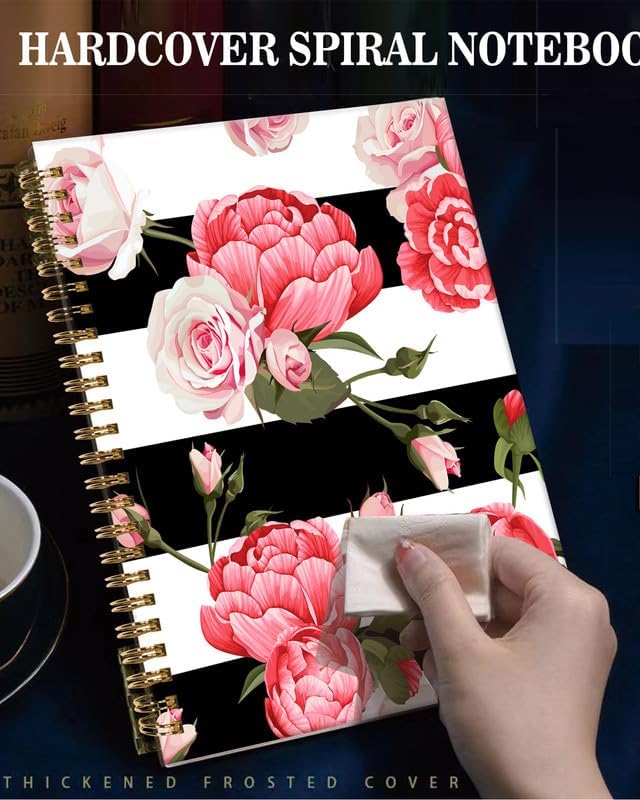 Spiral Journal Notebook,A5 Hardcover Lined Journals for Women Girl 6 x 8.3 in,120 Pages Thick Paper,Cute College Ruled Writing Notebook for Gifts Office Work School(Peony Rose)-DeskLoop Office