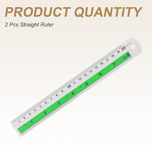 HARFINGTON 2pcs Metal Straight Ruler 20cm Metric SAE Aluminum Alloy Measuring Rulers Scale Tool with Hole for Measure Study Reading Classroom Office, Green-DeskLoop Office