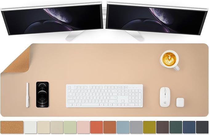 Large Cork Desk Mat - 47.2"x 17" Desk Pad for Office and Home - Ideal for Large Mouse Pad and Desk Mats on Top of Desks(Apricot)-DeskLoop Office