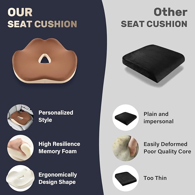 Coverado Car Seat Cushion, Memory Foam Office Chair Cushion for Car, Everlasting Comfort Sciatica & Hip & Tailbone Pain Relief Cushion for Long Sitting Driver Office Worker-Beige-DeskLoop Office