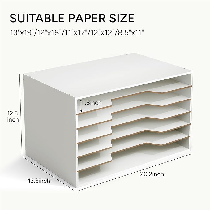 12x18 Construction Paper Organizer, Larger Size Wooden Literature Organizer, 6-Tier Desktop File Organizer for Home and Classroom, Adjustable Paper Sorter for Office-DeskLoop Office