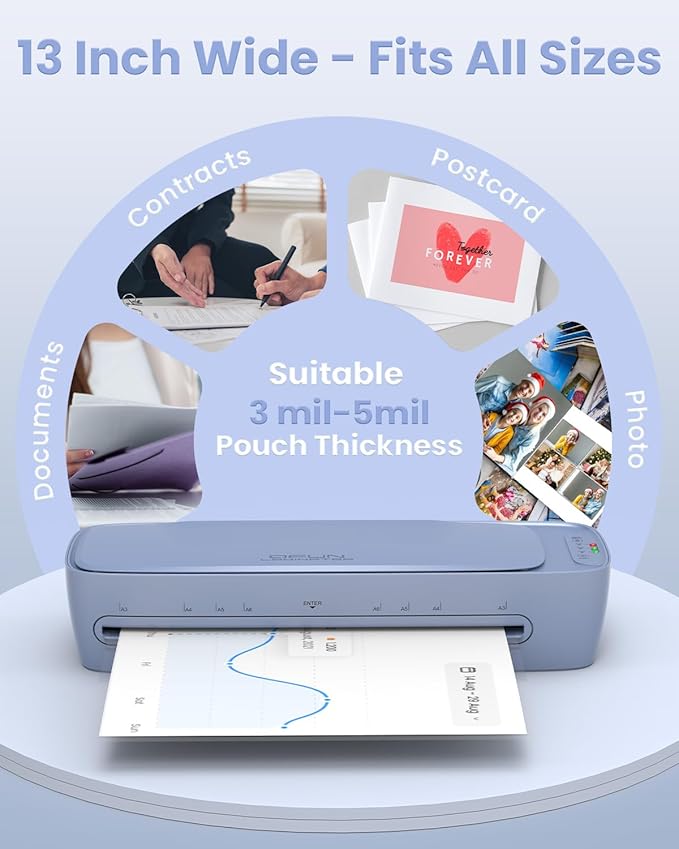 13 Inch Laminator Machine 11x17 with Laminating Sheets Personal Laminator for Teachers, 60S Warm Up Cold Thermal Lamination Machine for Home Office, A3 Laminating Machine Portable Paper Laminate Kit-DeskLoop Office