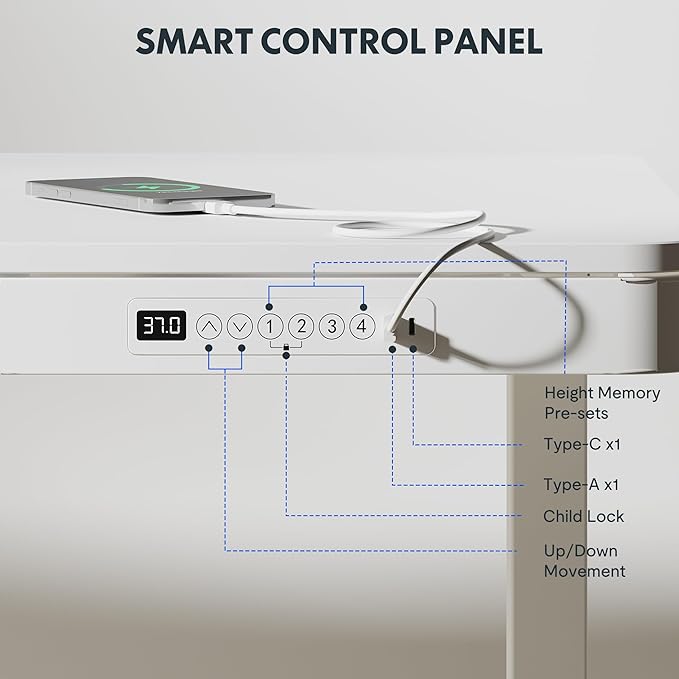 FLEXISPOT Comhar Electric Standing Desk with Drawers Charging USB A to C Port, Height Adjustable 48" Whole-Piece Home Office Computer Laptop Table with Storage (White Top + Frame)-DeskLoop Office