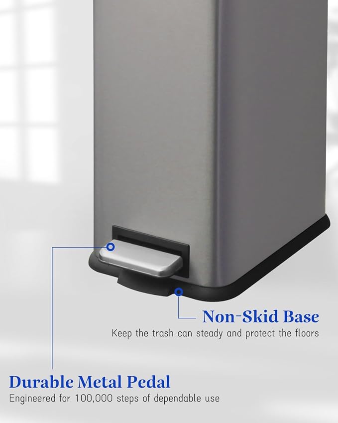 Bathroom Trash Can with Lid,5 Liter / 1.3 Gallon Small Trash Can with Removable Liner, Soft Close lid & Step Pedal, Stainless Steel Trash Bin for Bathroom,Bedroom,Home Office, Kohler Grey