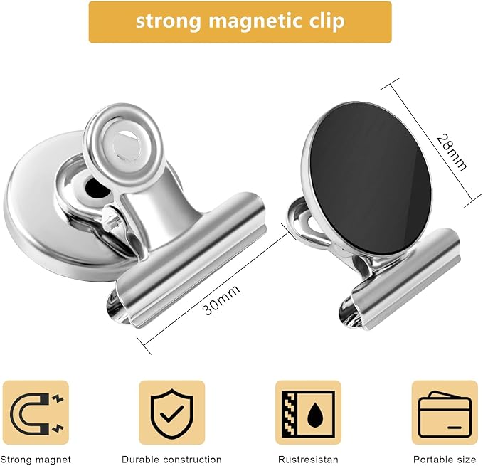 VNDUEEY 20 Pack Silver Magnetic Clips for Refrigerator, Strong Fridge Magnets Heavy Duty Magnet Clips Whiteboard Magnets, Magnetic Clips for Home School Office-DeskLoop Office