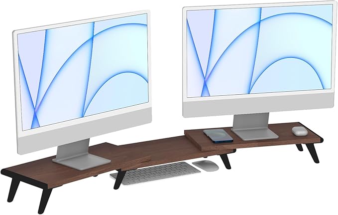 loukin Dual Monitor Stand Riser for Desk, 43.6"*8.2"*3.2" Large Computer Stand for 2 Monitors, Laptop, Printer, Length and Angle Adjustable Computer Shelf, Home Office,Max 43.6" Length(Brown)-DeskLoop Office