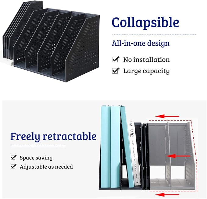 Lemical Magazine Holder 4 Vertical Compartments Collapsible Magazine File - Image 6