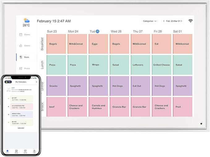 Digital Calendar 15.6 Inch, Electronic Calendar Chore Family Schedules, Smart Weekly and Monthly Planner, 1920 * 1080P IPS Touchscreen Interactive Display - Wall Mount White-DeskLoop Office