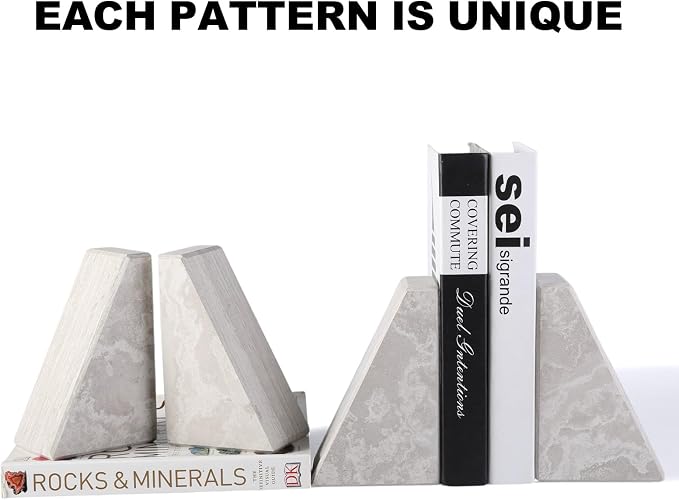 Marble Bookends for Heavy Books, Decorative Book Ends for Shelves, Durable and - Image 8