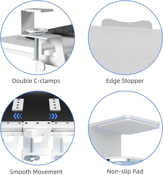 suptek Keyboard Tray Under Desk Pull Out with C Clamp Mount, Computer Keyboard & Mouse Tray, 25.6 (30 Including Clamps) x 11.8 inch Slide-Out Platform Computer Drawer for Typing, Carbon White, DSF1DJW-DeskLoop Office