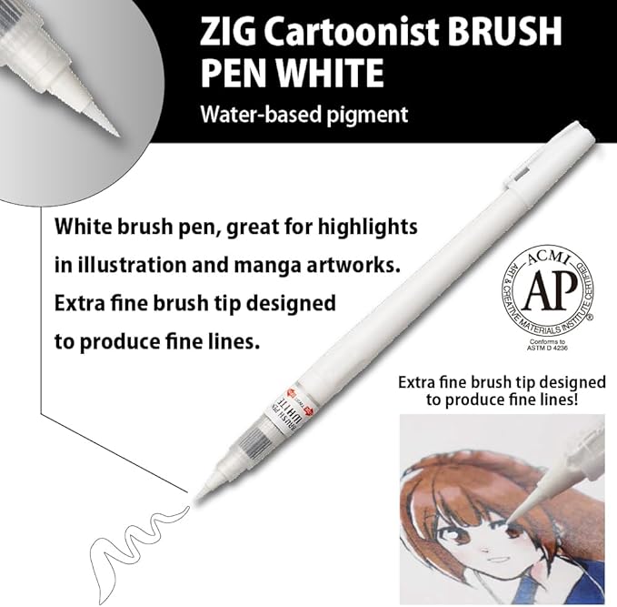 Kuretake Zig Inktober pen set, for Illustration, Manga Drawing, Lettering and Calligraphy, Professional Artist, Made in Japan (White(3pcs.))-DeskLoop Office