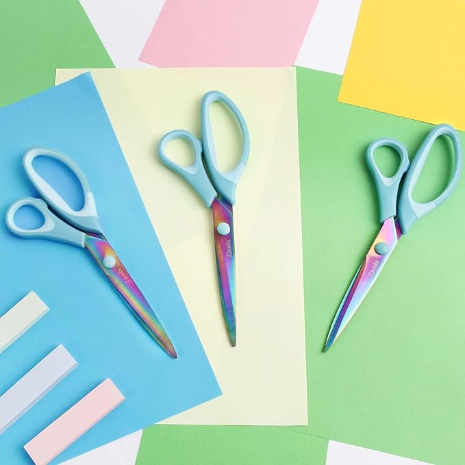 8.5" Scissors All Purpose, Multipurpose Office Scissors Set of 3 pack, sharp Titanium Coating Blade and Soft Comfort-Grip Sturdy Scissors for Fabric School Craft Sewing Home, Right/Left Handed, Blue