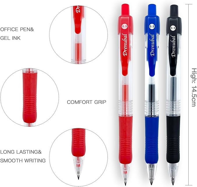 Red Ballpoint Pens with Rubber Grip,Fine(0.5mm) Point Retractable-Set of 48 Writing Pens for School Office