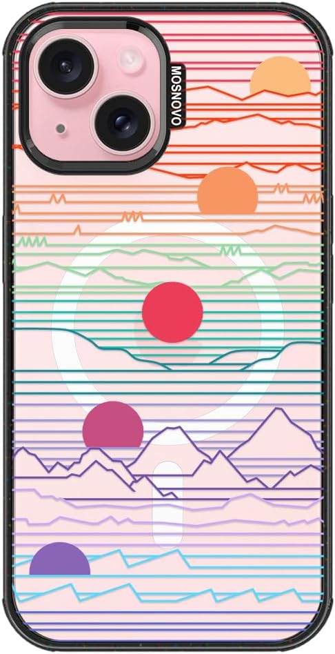 MOSNOVO Magnetic Case for iPhone 15, 10ft Military-Grade Protection, Compatible with Magsafe, Shockproof Phone Case for iPhone 15 - Sunrise and Sunset - Clear Black-DeskLoop Office