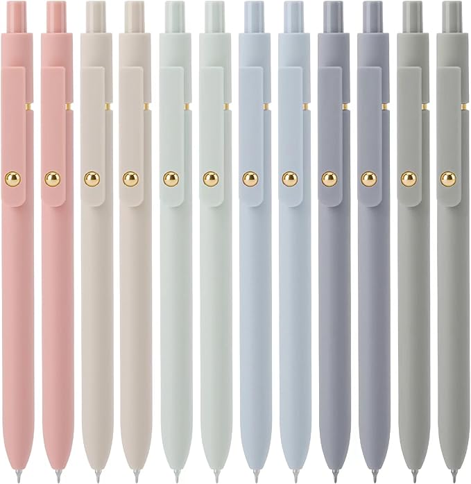 Ddaowanx Gel Pens, 12 Pcs 0.5mm Quick Dry Black Ink Pens Fine Point Smooth Writing Pens, Cute Office School Supplies Gifts for Women (12 Pcs Morandi-Black Ink)-DeskLoop Office