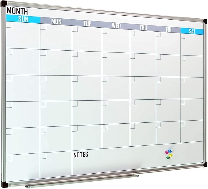 XBoard Magnetic Calendar Whiteboard 60" x 40" - Monthly Calendar Dry Erase Board, White Board + Colorful Calendar Board, Silver Aluminium Framed Monthly Planning Board-DeskLoop Office