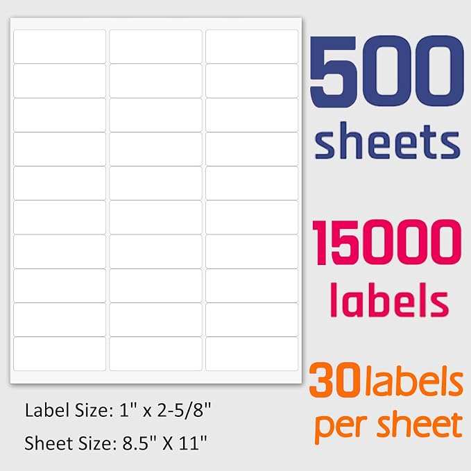 1" x 2-5/8" Shipping Address Labels 15000 Label Stickers Paper - Image 7