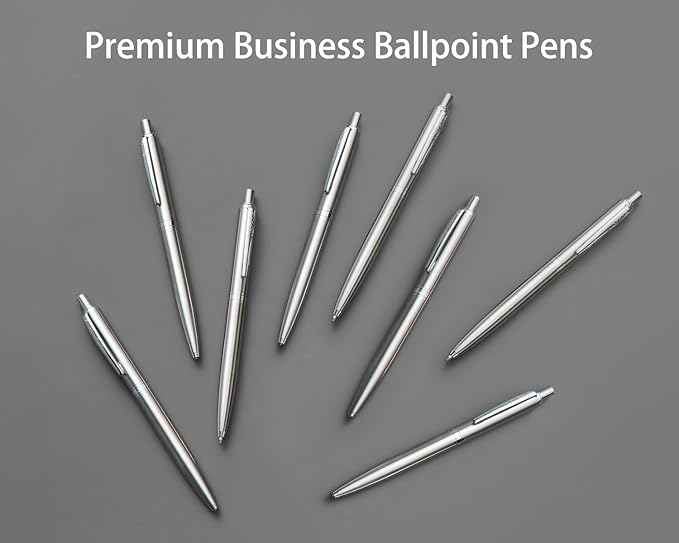 LINFANC 8 Pack Ballpoint Pens, Premium Retractable Metal Ballpoint Pen, Medium Point 1.0mm Black Ink Pen for Home School Work Office Supplies, Stainless Steel Trim, Extra 8 Refills-DeskLoop Office