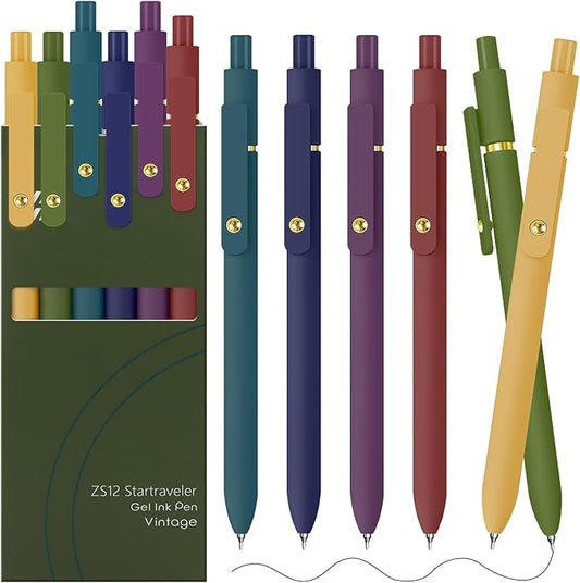 Gel Pens, 6 Pack Gold Retro 0.5mm Black Ink Pens Fine Point Smooth Writing Pens for School Office Supplies, Gifts for Women Girls-DeskLoop Office