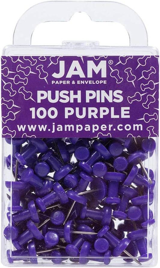 JAM PAPER Colorful Push Pins - Purple Pushpins - 100/Pack-DeskLoop Office