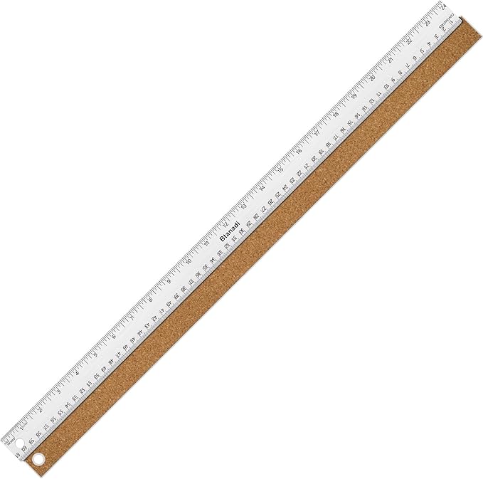24 Inch Metal Ruler, Stainless Steel Straight Edge Ruler with Cork Backing, Non-Slip Imperial & Metric Measuring Tool for School, Office, Woodworking, Drafting-DeskLoop Office