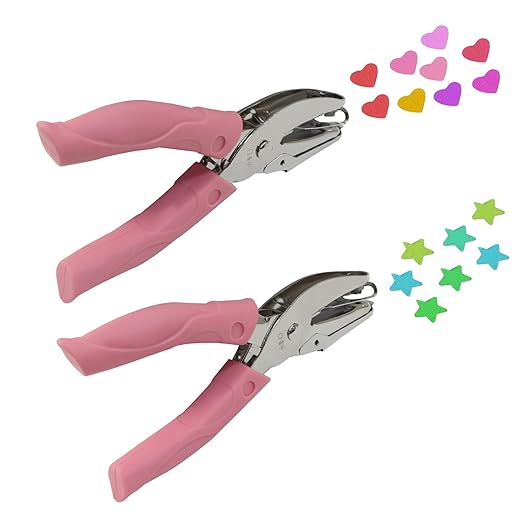 Handheld Hole Paper Punch Kit, Heart and Star Hole Punch, 1/4 Inch Metal Single Hole Puncher with Soft Grip Handle for DIY Craft, Scrapbooking, Tags, Paper Projects-DeskLoop Office
