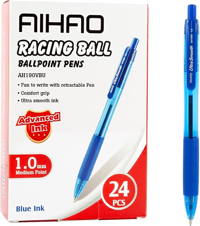 AIHAO Retractable Ballpoint Pens, Blue Ink, 24 Pack – 1.0mm Medium Point, Ultra-Smooth Ink, Comfortable Grip, Ideal for Journaling, Note Taking & Planners-DeskLoop Office
