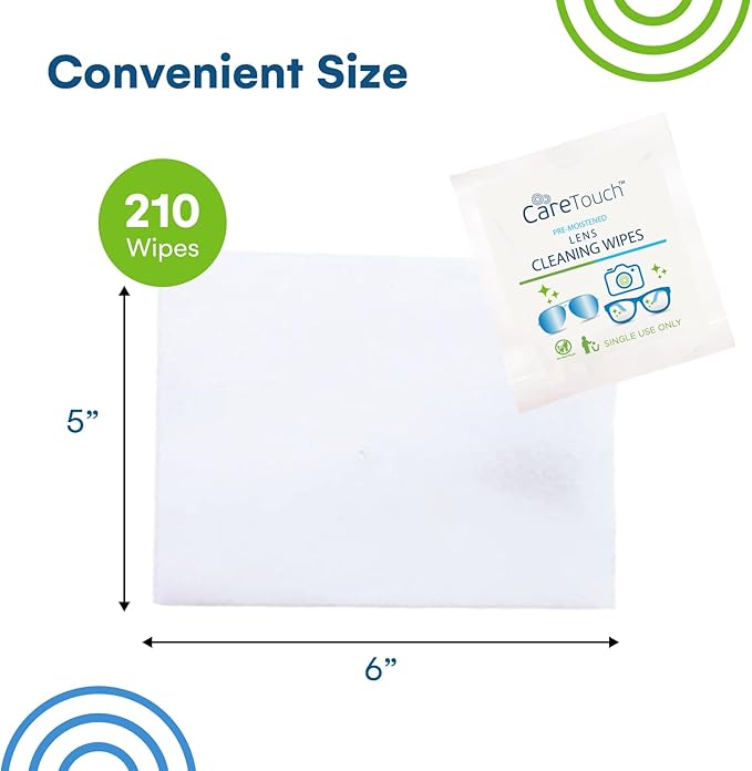 Care Touch Lens Wipes for Eyeglasses- 210 Count Individually Wrapped Pre- Moistened Wipes, 5 x 6 Inch- Camera Lens, Sunglasses and Glasses Cleaner,- Gentle and Portable for Cleaning of Optical Devices-DeskLoop Office