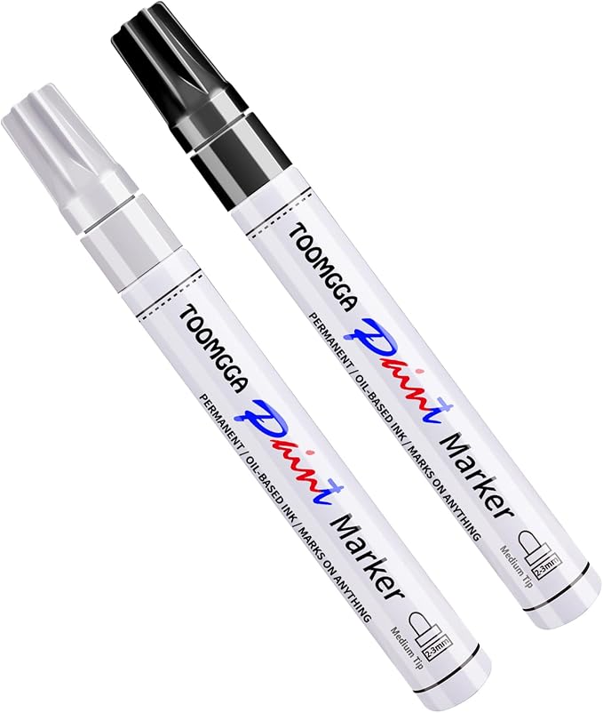 TOOMGGA White and Black Permanent Markers Paint Pens-2 Pack Oil Based Paint - Image 8