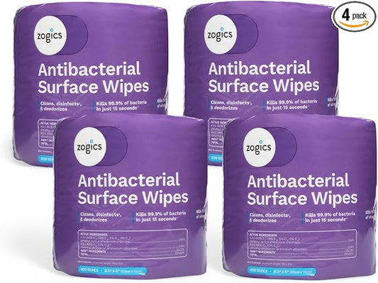 Zogics Antibacterial Wipes – Disinfecting Wipes for Sanitizing and Cleaning Surfaces and Equipment, EPA Registered Antibacterial Cleaning Wipes (3,200 Count – 4 Rolls of 800 Wipes)-DeskLoop Office