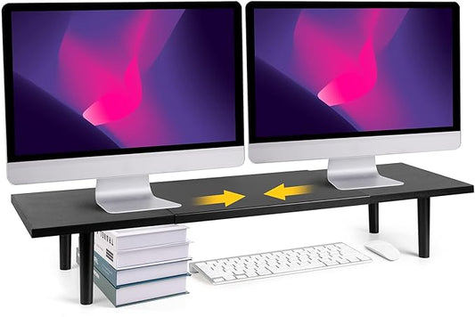 Dual-Monitor-Stand-Riser-For-Desk Adjustable Length 32-40 Inch,Large Desktop Computer Monitor Riser For 2 Screens,Desk Shelf Organizer Riser Stand For Computer/Laptop/PC/Printer/TV Black-DeskLoop Office