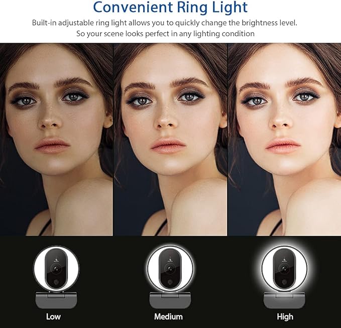 NexiGo N680E 1080P Webcam with Ring Light, Privacy Cover and Dual Microphone, Advanced Auto-Focus, Adjustable Brightness, Streaming Web Camera for Zoom Skype Facetime, PC Mac Laptop Desktop-DeskLoop Office