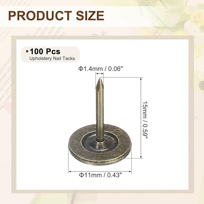 uxcell 100Pcs Upholstery Tacks, 11mmx15mm Flat Head Thumb Tack Decorative Furniture Nails Push Pins for Furniture Sofa Headboards, Bronze-DeskLoop Office