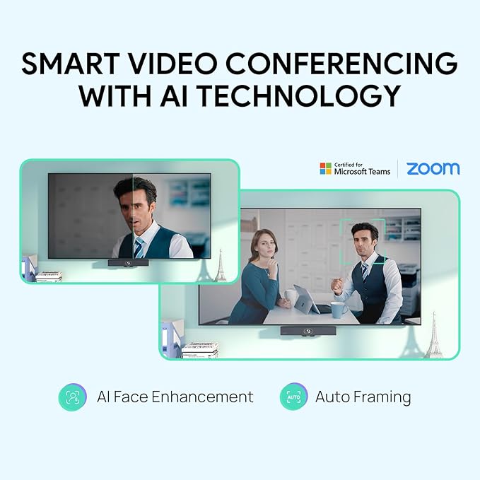 Yealink UVC34 4K Conference Room Camera System 10 Microphone 8 MP All-in-One Video Conferencing System AI Auto Framing 120° Field of View Microsoft Teams Certified Webcam Zoom Rooms USB-A-DeskLoop Office