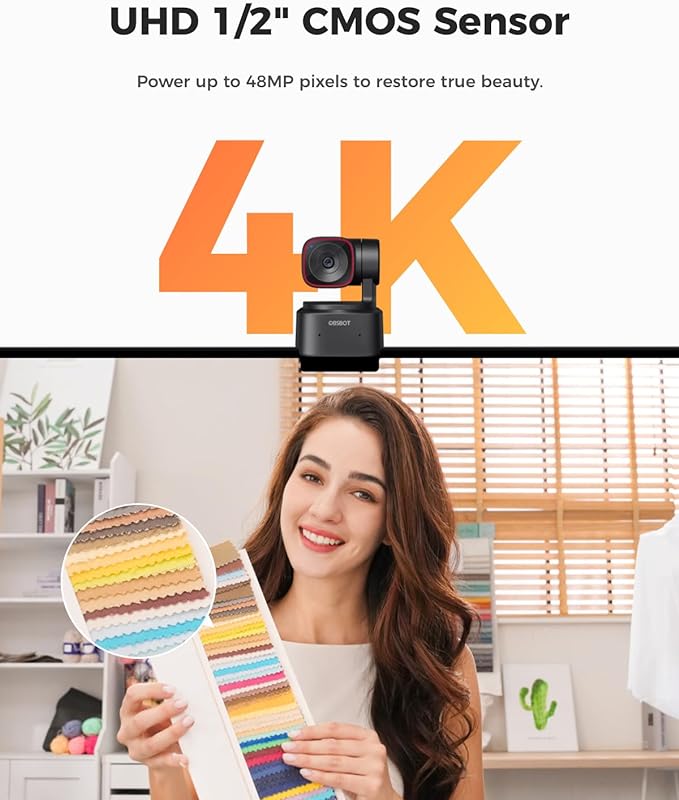 OBSBOT Tiny 2 Lite 4K Webcam for PC, AI Tracking PTZ Streaming Camera with 1/2" Sensor, Gesture Control, 60 FPS, HDR, Microphones, Web Camera for Desktop Computer, Laptop, Meeting, Video Calls, etc.-DeskLoop Office