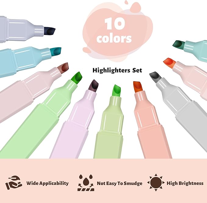 Bible Highlighters,10Pcs Chisel Tip Aesthetic Markers,Pastel Highlighters for Journaling Planner Notes School Supplies-DeskLoop Office