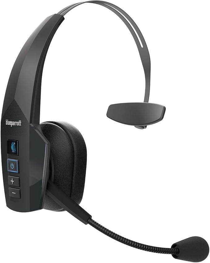 BlueParrott B350-XT Mono Bluetooth Wireless Headphones 96% Noise Canceling Over Head Trucker Headset with Mic, Adjustable Lightweight Headband, IP54-Rated Protection, 24 hrs. Talk Time, Black-DeskLoop Office