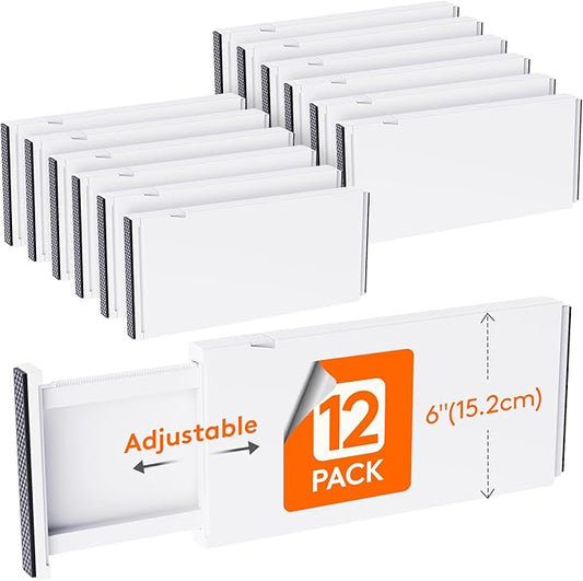 Lifewit 12 Pack Drawer Dividers Plastic 6" High, 13.5-22" Adjustable Drawer Organizers for Clothes, Expandable Dresser Separators in Bedroom/Bathroom/Kitchen/Fridge/Office Organization and Storage-DeskLoop Office