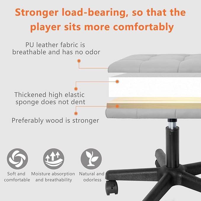 Footrest Under Desk Leg Rest Ottoman Adjustable Height Foot Stool with Wheels Leather Footrest Grey-DeskLoop Office