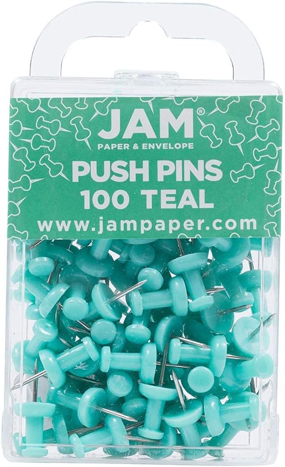 JAM PAPER Colorful Push Pins - Teal Pushpins - 100/Pack-DeskLoop Office