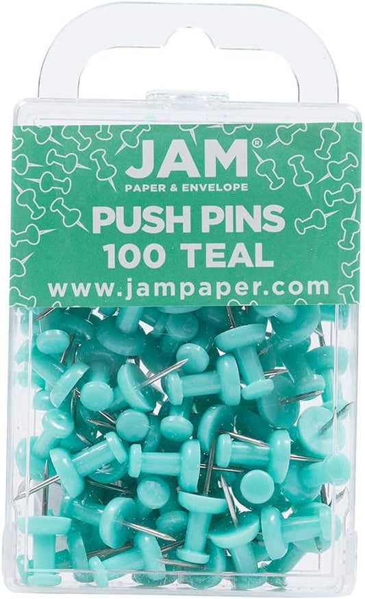 JAM PAPER Colorful Push Pins - Teal Pushpins - 100/Pack-DeskLoop Office