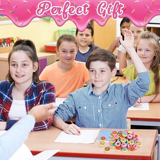 Donut Erasers, 100 Pieces 3D Cute Food Mini Erasers, 3D Donut Erasers Bulk, Novelty Pencil Erasers for Candy Party Favor Gift Filling and Art Supplies-DeskLoop Office