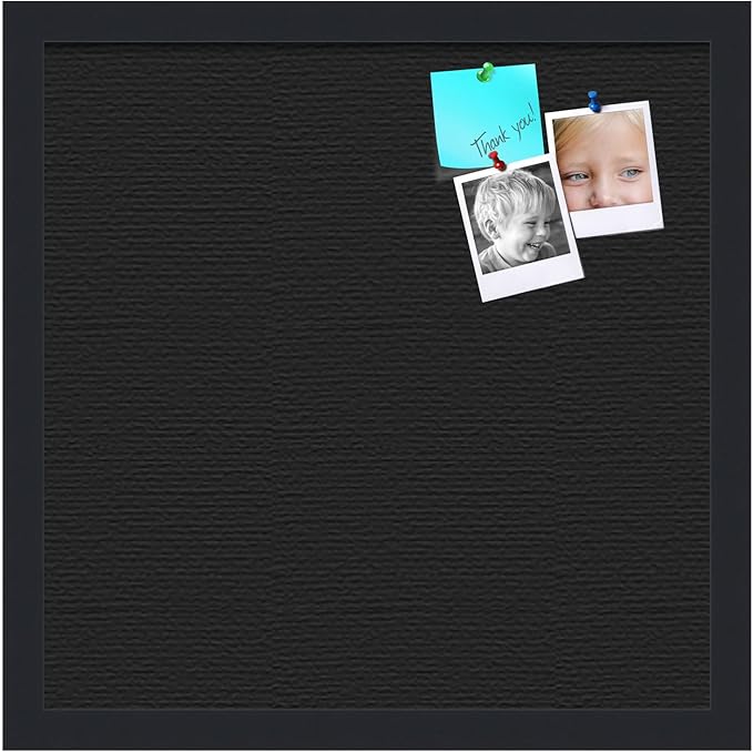 PinPix pin Cork Bulletin Board Made from Canvas, Classic Black Pattern 16 x 16 Inches (Completed Size) and Framed in Satin Black (PinPix-622)-DeskLoop Office